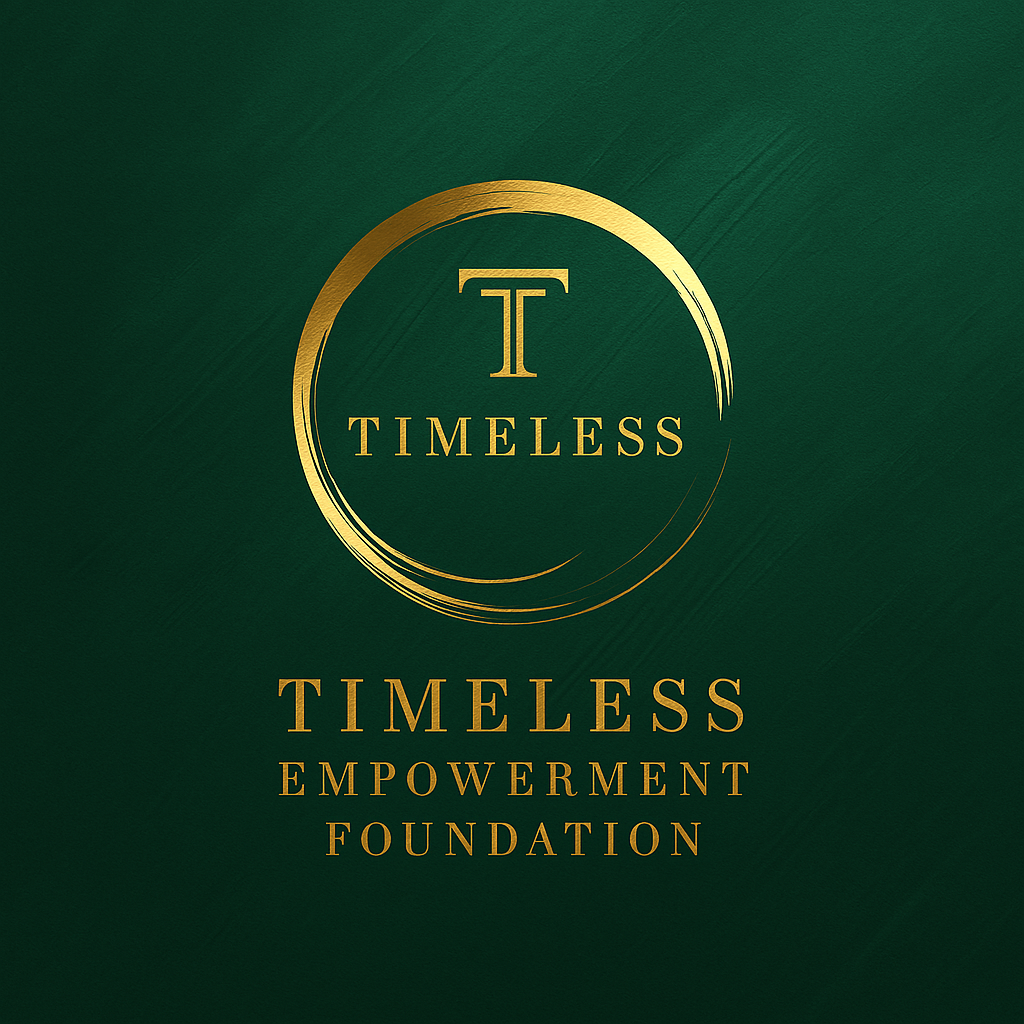 Timeless Empowerment Foundation gold logo on forest green