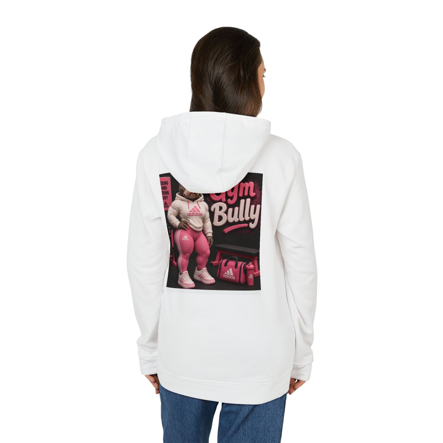 Hoodie — Pink 'Adidas' Script & 'Gym Bully' Graphic Fleece Hoodie