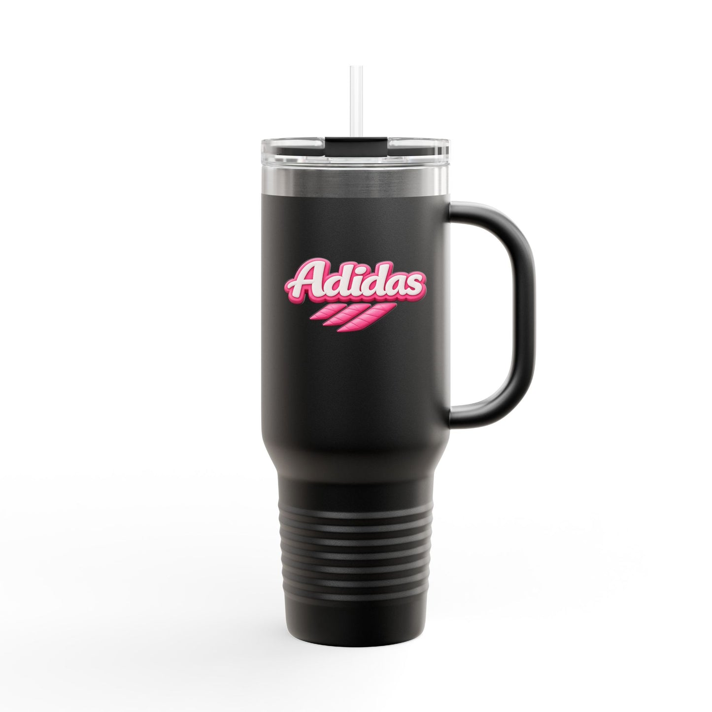 40oz Insulated Travel Mug — Pink 'Adidas' Retro Script