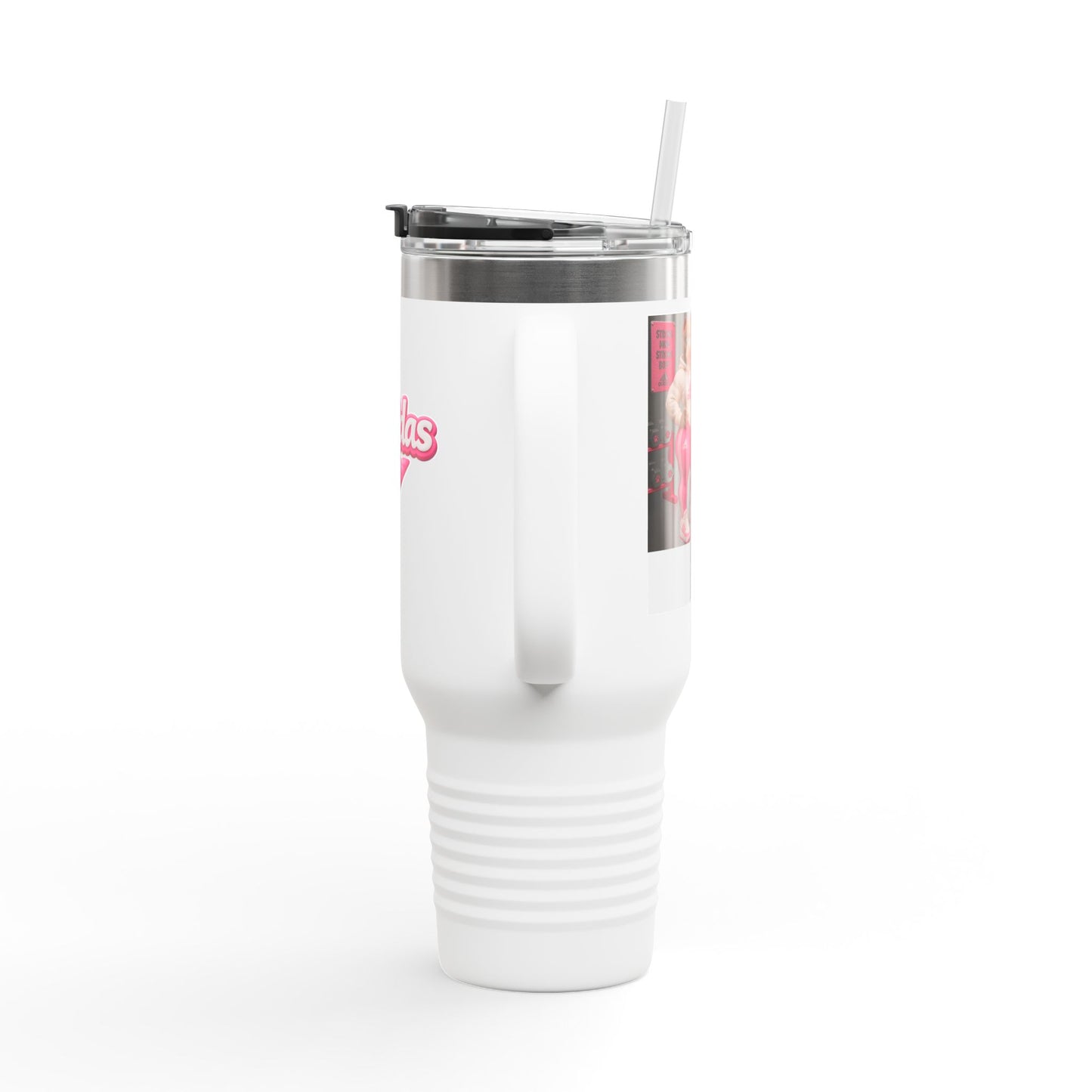 40oz Insulated Travel Mug — Pink 'Adidas' Retro Script