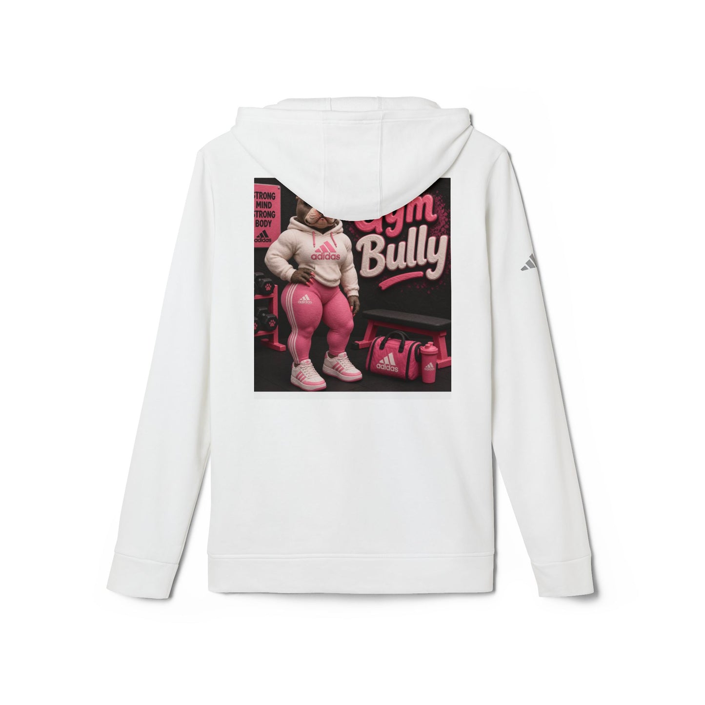 Hoodie — Pink 'Adidas' Script & 'Gym Bully' Graphic Fleece Hoodie