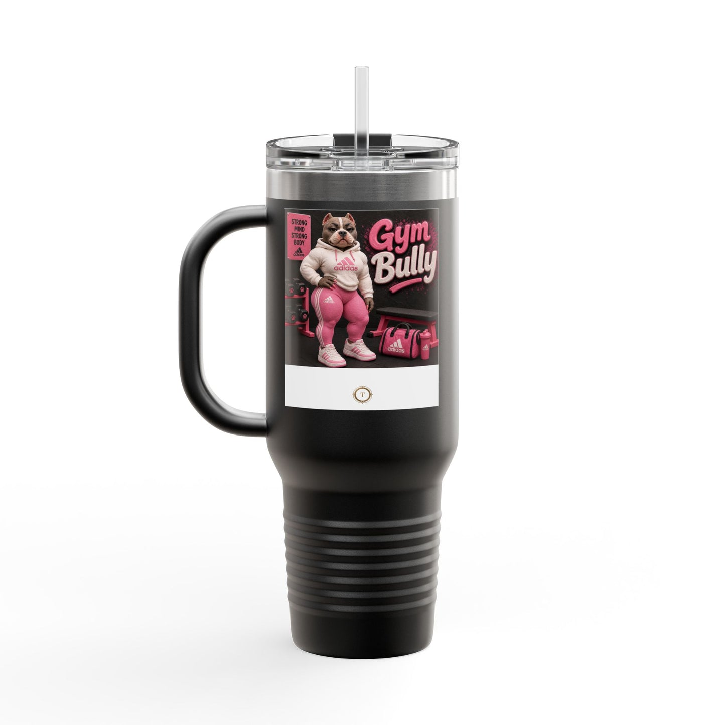 40oz Insulated Travel Mug — Pink 'Adidas' Retro Script