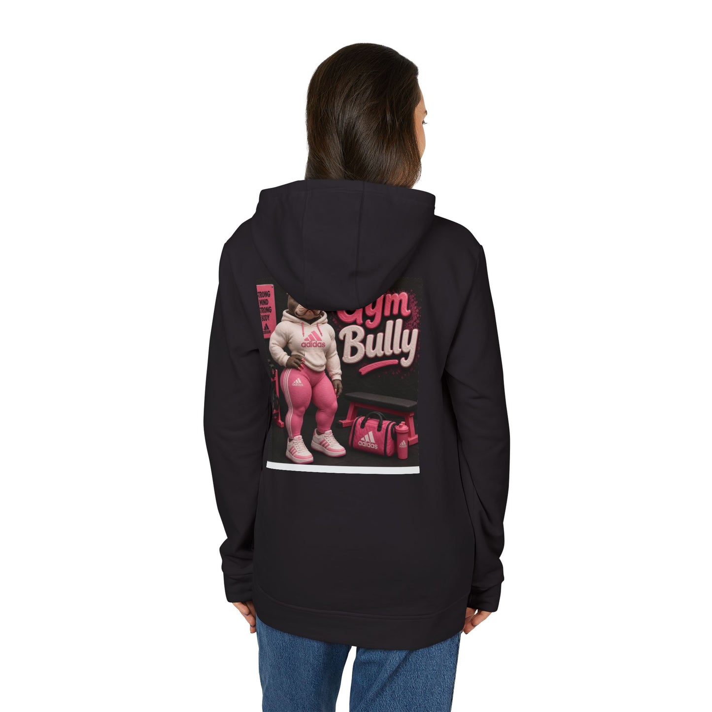Hoodie — Pink 'Adidas' Script & 'Gym Bully' Graphic Fleece Hoodie
