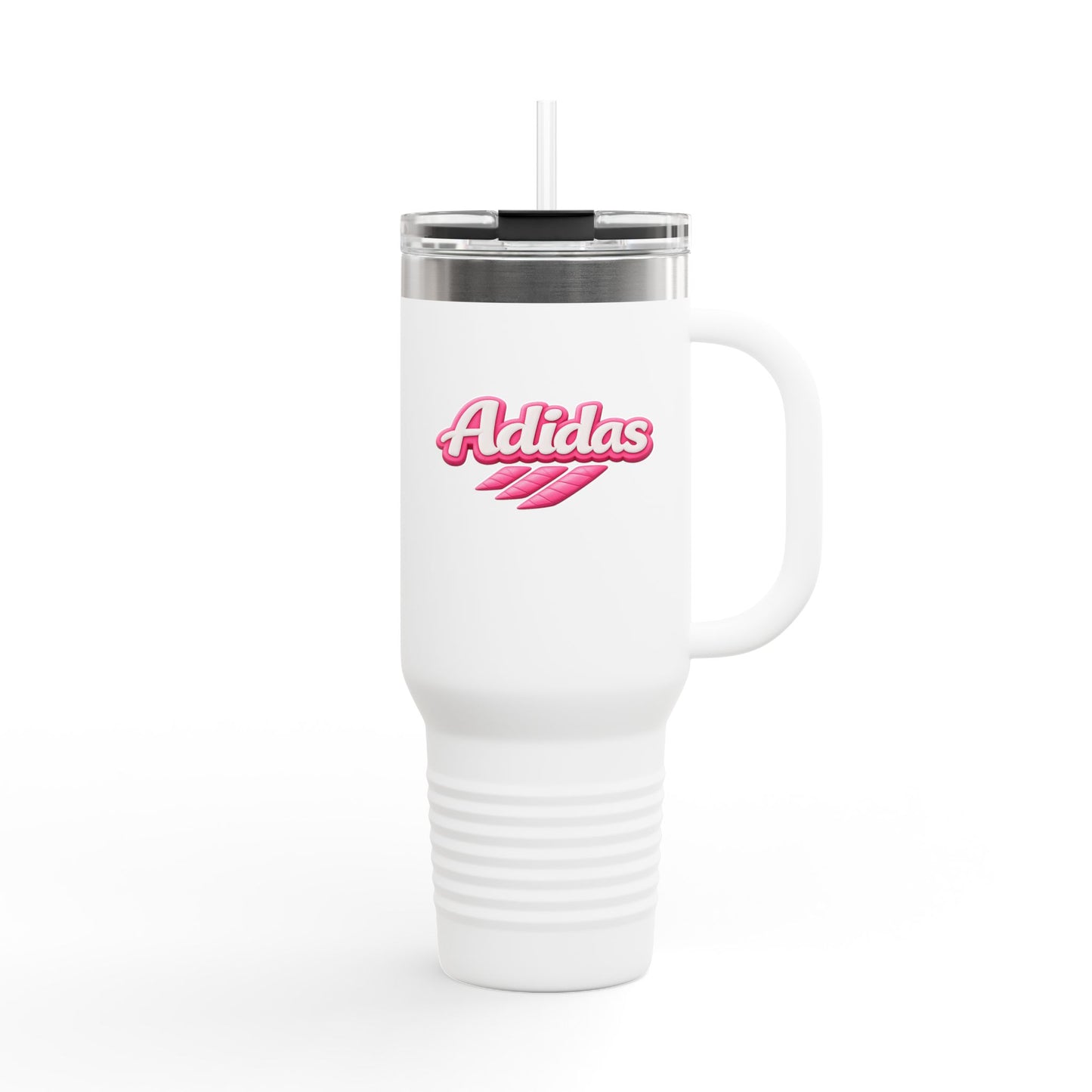 40oz Insulated Travel Mug — Pink 'Adidas' Retro Script