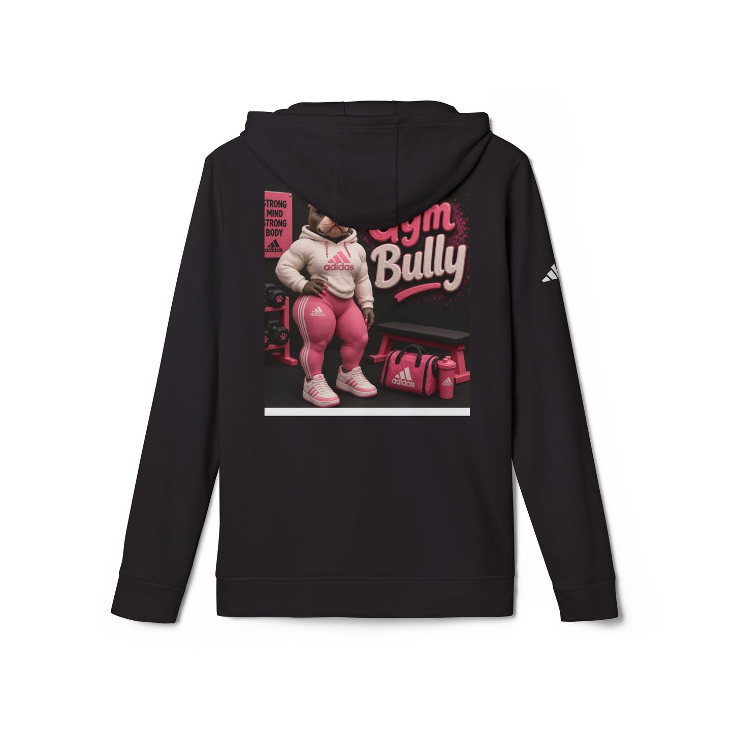 Hoodie — Pink 'Adidas' Script & 'Gym Bully' Graphic Fleece Hoodie