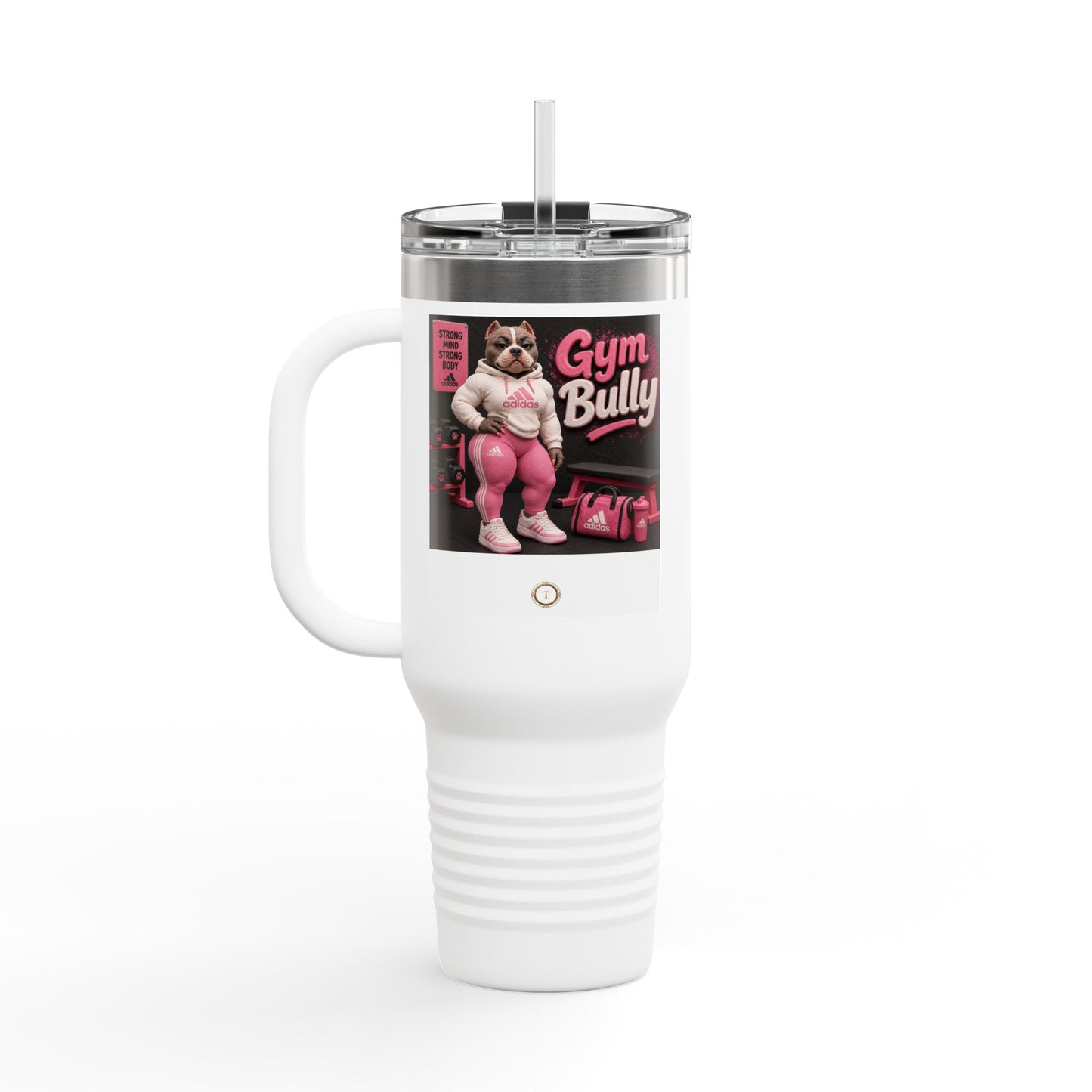 40oz Insulated Travel Mug — Pink 'Adidas' Retro Script